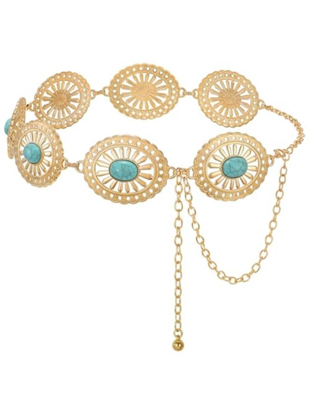 Western Concho Chain Belt for Women Cowgirl Silver/Gold Metal Waist